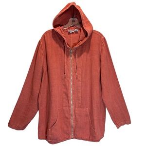 Chico's Terracotta Linen Full Front Zippered Hoodie - Large (Chico’s Size 2)